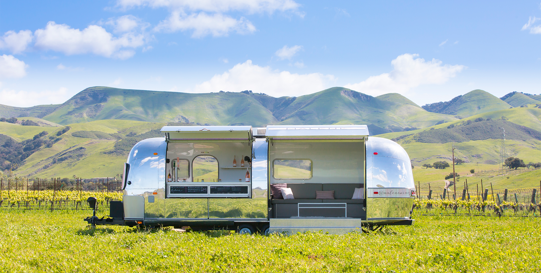 Malene Airstream Wine Tasting in a Field